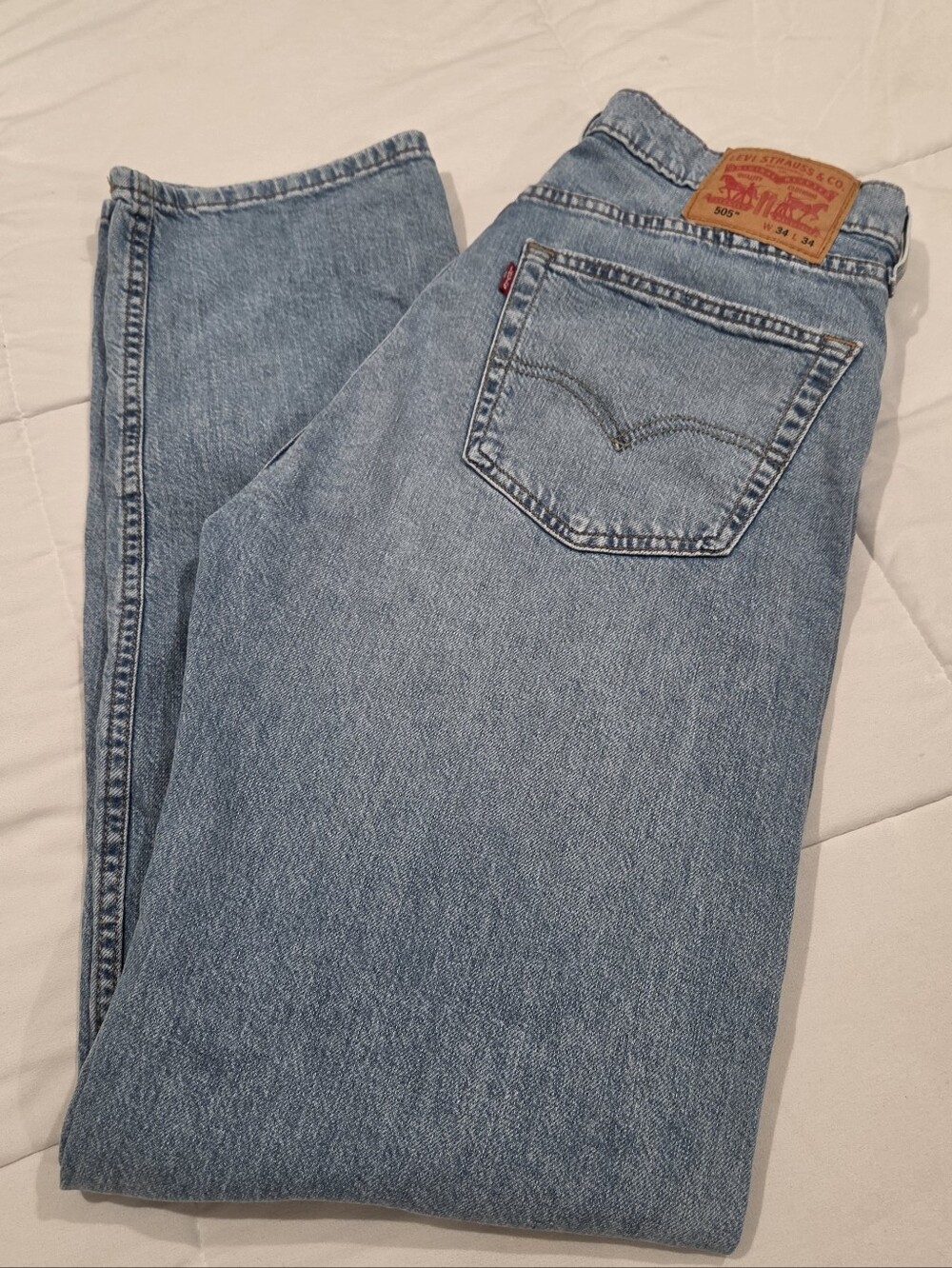 Levi's 505 Regular Fit Straight Leg Jeans Blue 34x34 Flawed
